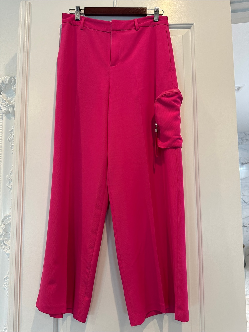 High-Rise Wide-Leg Women's Pants in Vibrant Pink with Side Pocket Detail